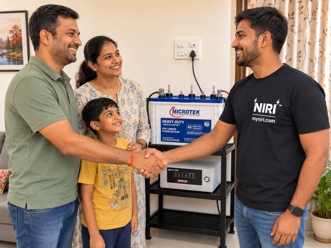 Family with their new Microtek battery setup on a NIRI rack